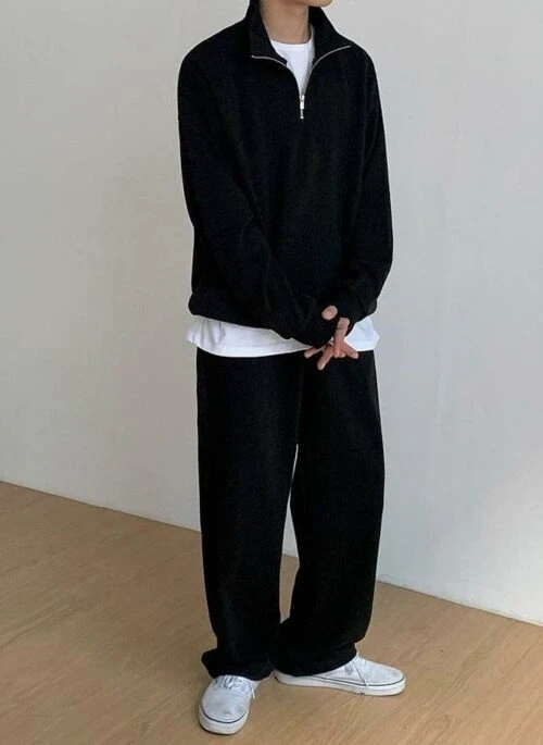 Loose Fit Casual Sports Pants Black Gray