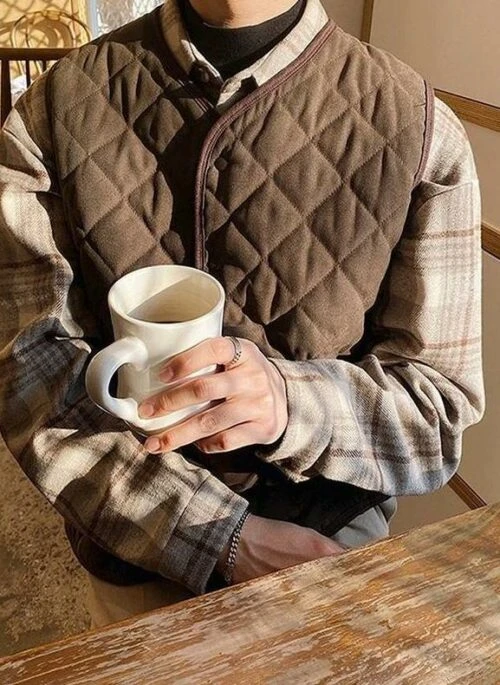 Plaid Loose Fit Warm Vest Jacket