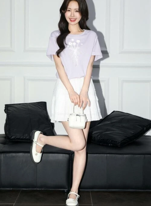 Purple Lace Floral Short Sleeve Top