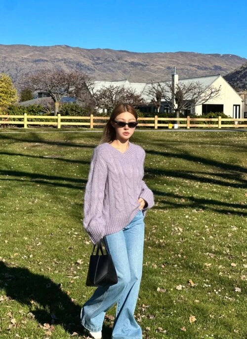 Purple V-Neck Twist Pattern Sweater | Baek Su Jeong – My Dearest Nemesis