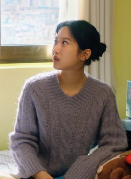 Purple V-Neck Twist Pattern Sweater | Baek Su Jeong – My Dearest Nemesis