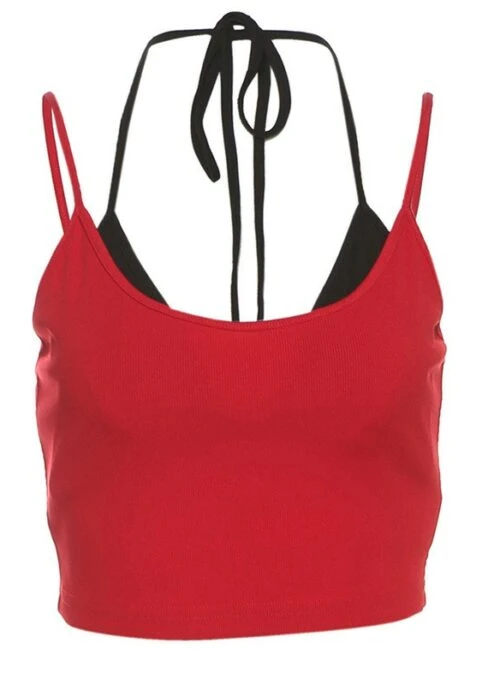 Red & Black Overlay Halter Crop Top | Jennie - BlackPink