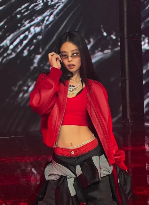 Red Faux Leather Cropped Jacket | Jennie – BlackPink