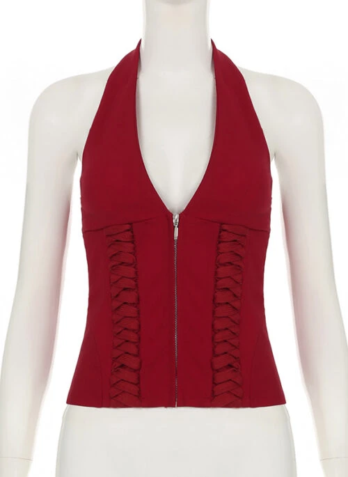 Red Zip-Up Corset Halter Top | Jennie – BlackPink