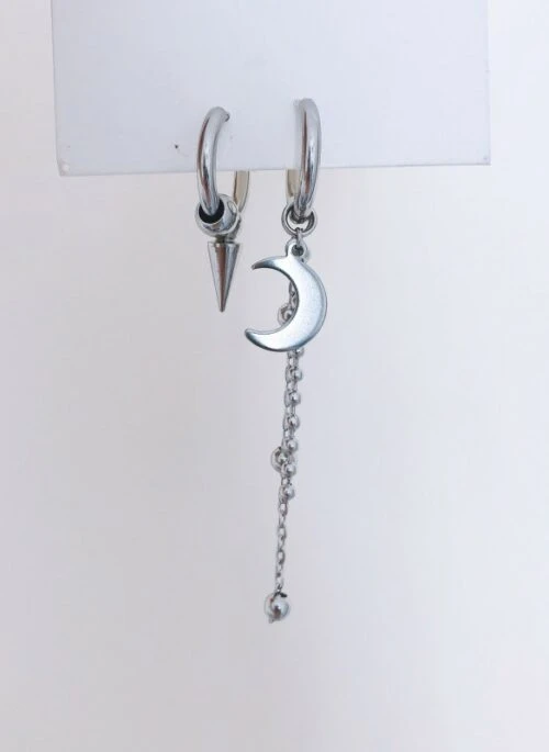 Silver Crescent & Spike Hoop Earrings | Suga – BTS