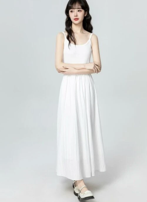 Sleeveless White A Line Summer Dress