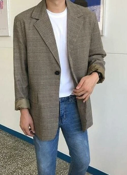 Stylish Plaid Casual Blazer Jacket