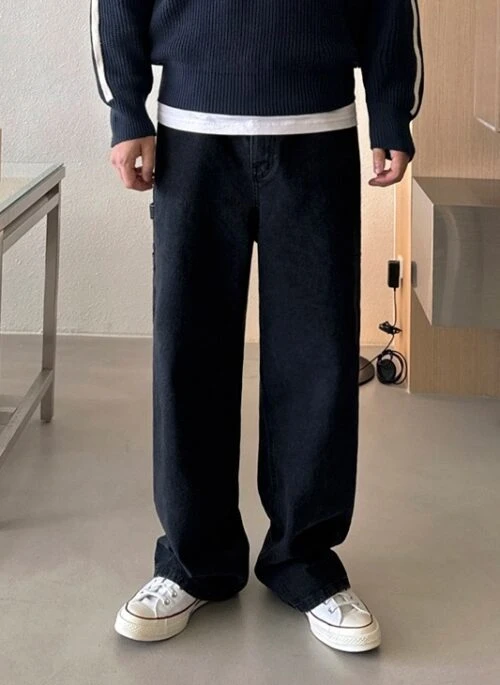 Stylish Washed Denim Wideleg Trousers