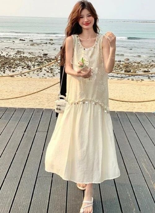 Summer Sequin Embroidered Vintage Dress