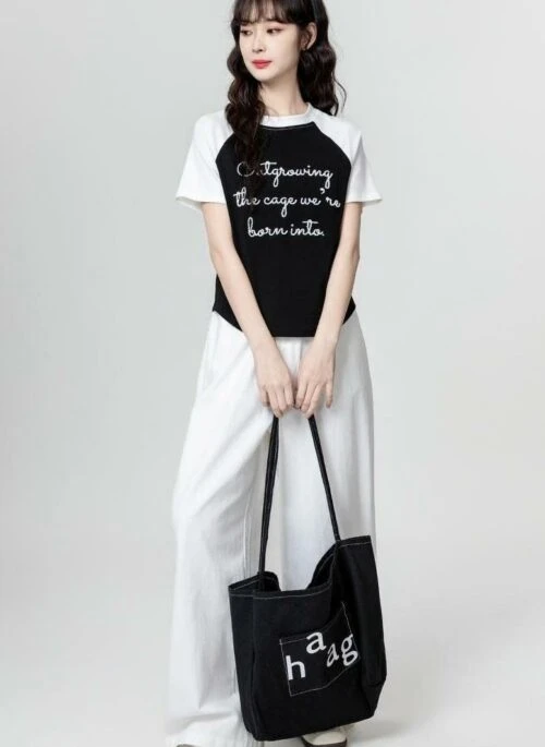Vintage Color Block Raglan Sleeve Tee