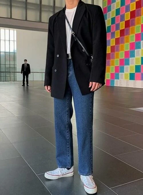 Vintage Loose Straight Blue Denim Workwear Pants