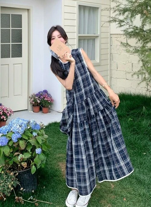 Vintage Plaid Sleeveless Dress