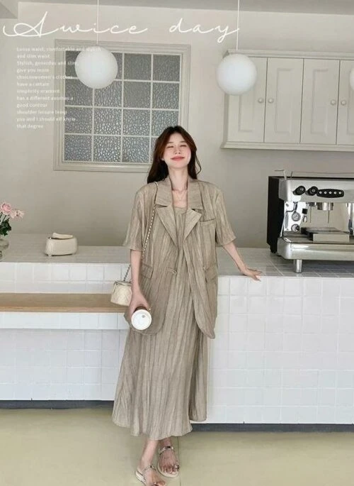 Vintage Relaxed Blazer And Dress Set