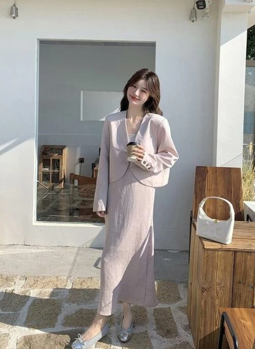 Vintage Style Chinese Button Coat Dress Set