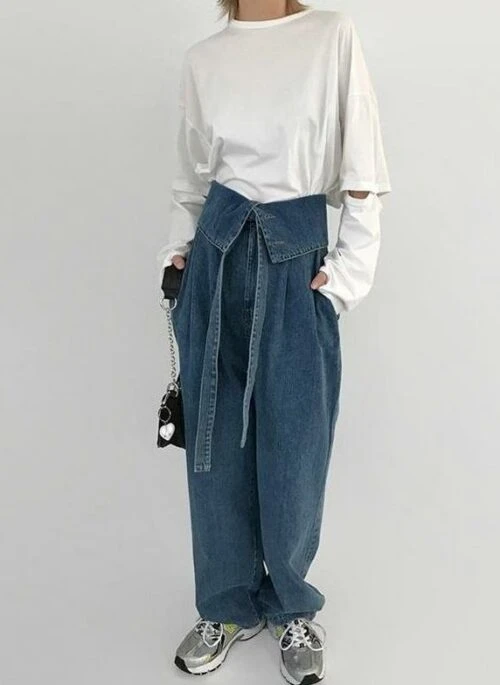 White Cotton Loose Long Sleeve Tee
