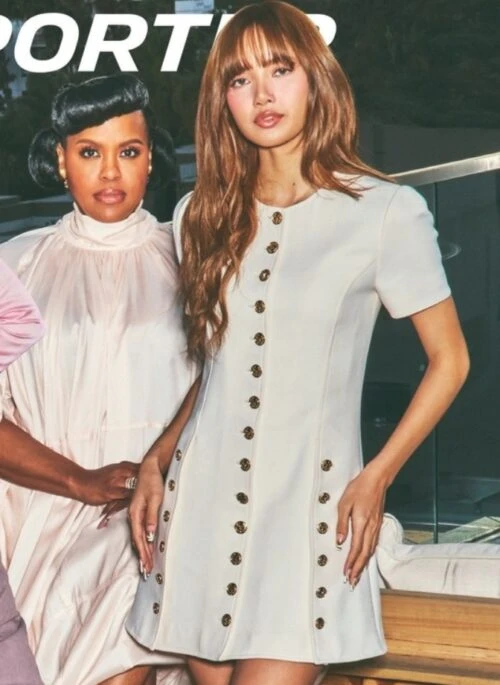 White Short Sleeves Gold Buttons Dress | Lisa – BlackPink