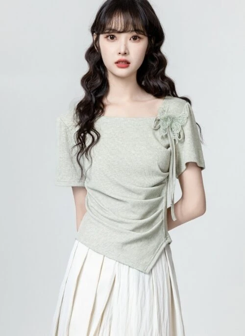 Asymmetrical Bowknot Short Sleeve Top