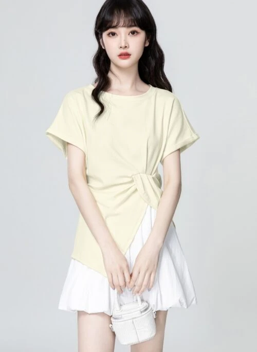 Asymmetrical Teacolored Slim Fit T-Shirt