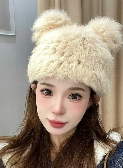 Beige Bear Ears Lush Winter Hat | Jennie – BlackPink