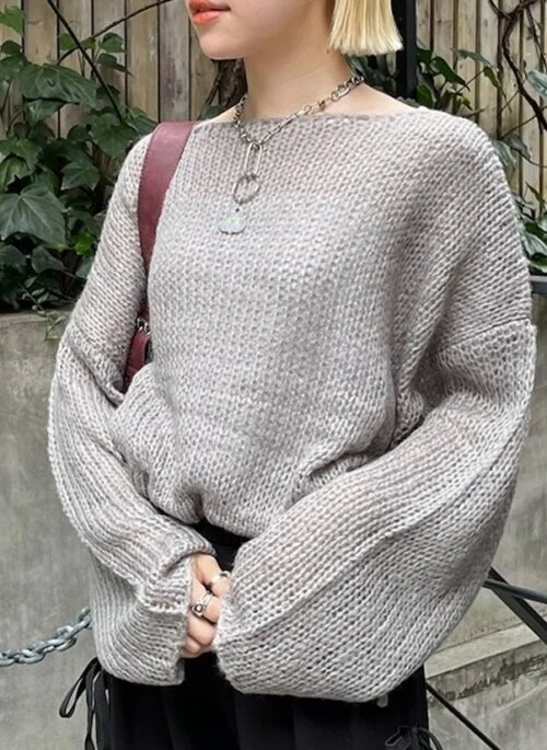 Grey Hollow Knit Loose Sweater | Bae – NMIXX