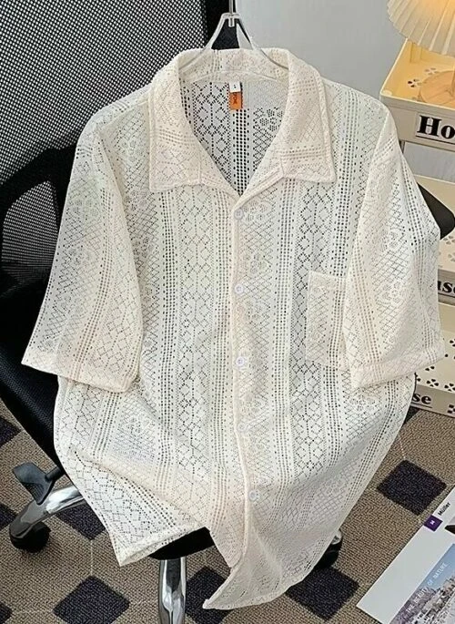 Beige Lace Short Sleeves Shirt | Kim Mi Kyung – The Potato Lab
