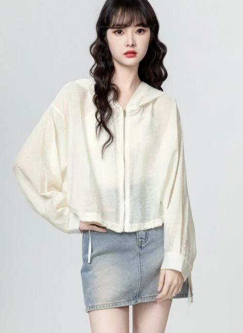 Beige Lightweight Sun Protection Hooded Jacket