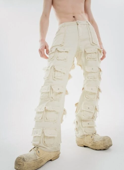 Beige Multiple Pockets Straight Jeans | Woozi – Seventeen