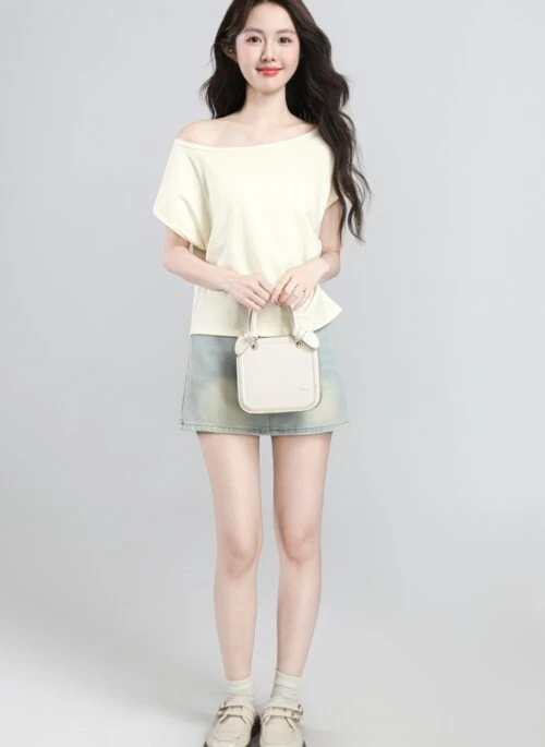 Beige Off Shoulder Short Sleeve Casual Top