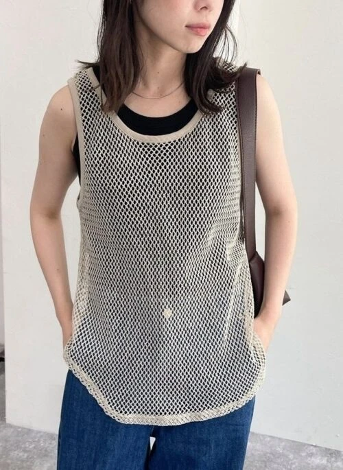 Beige See-Through Mesh Tank Top | Woozi – Seventeen