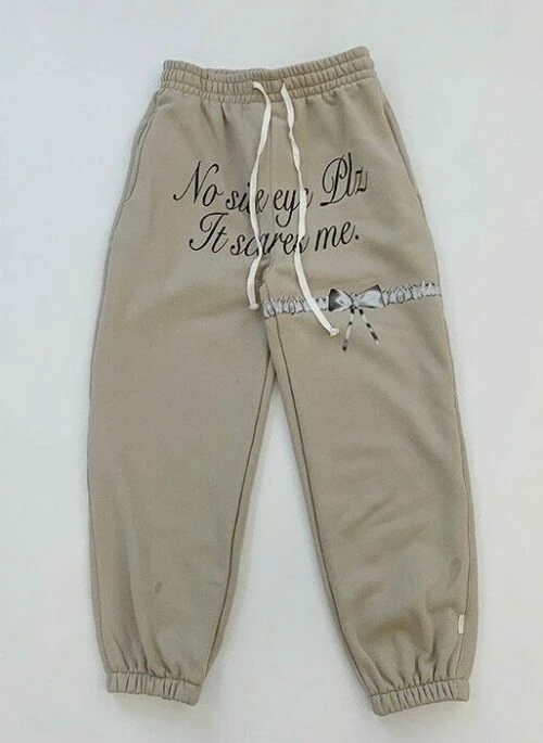 Beige Statement Print Sweatpants | HyunA