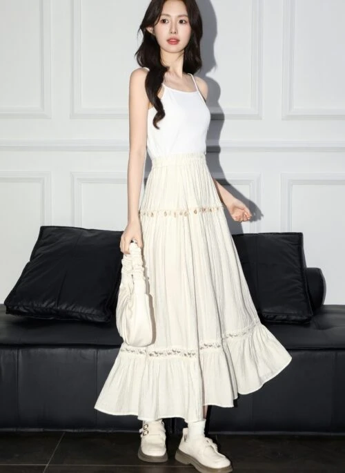 Beige Tassel High Waist Maxi Skirt