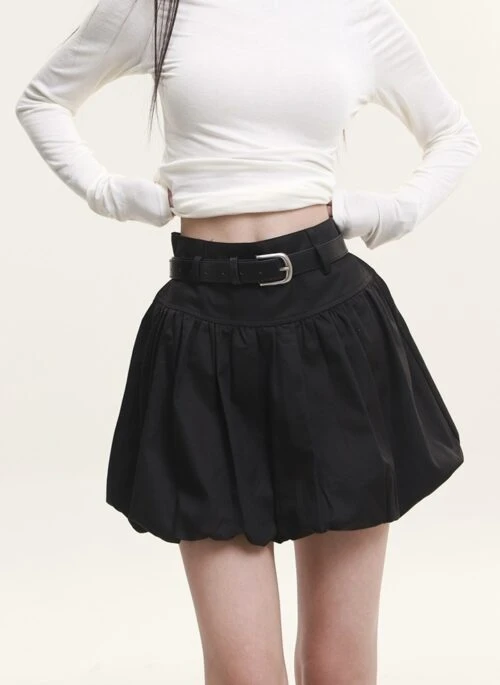 Black Bubble Belted Skirt | Jisoo – BlackPink