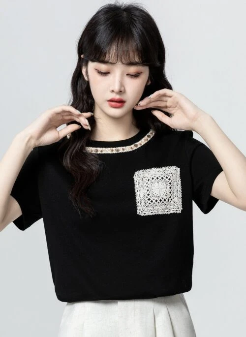 Black Crew Neck Short Sleeve Chic Top