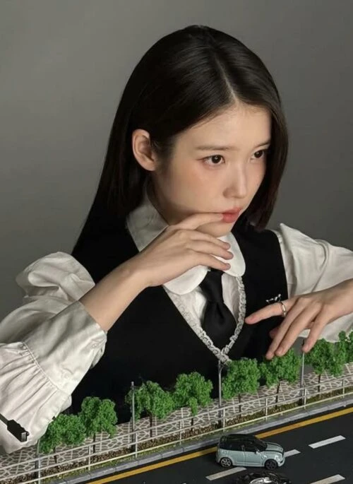 Black Lace Trim Button-Up Vest | IU