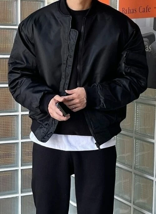 Black Loose Bomber Jacket | Sungcheol – Seventeen