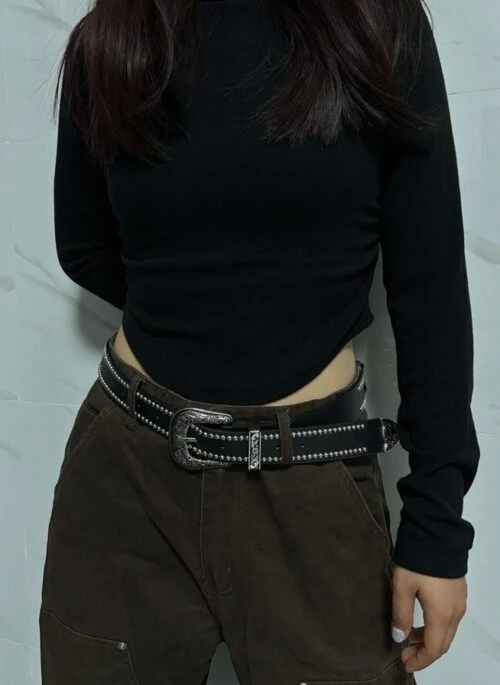 Black Mini Studs Faux Leather Belt | Bangchan – Stray Kids