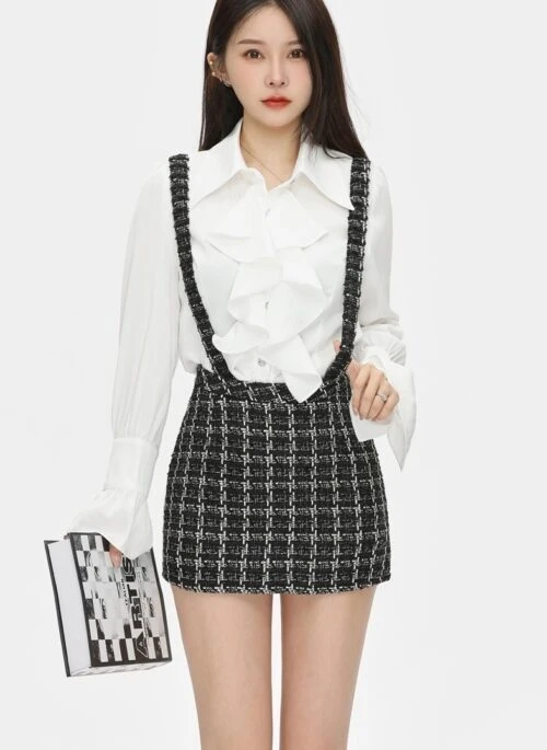 Black Plaid Suspender Skirt | IU