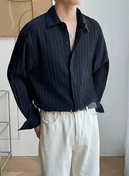 Black Pleated Textured Shirt | Jin – BTS