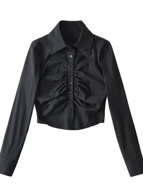 Black Ruched Button-Down Shirt | Haneul – Kiss Of Life