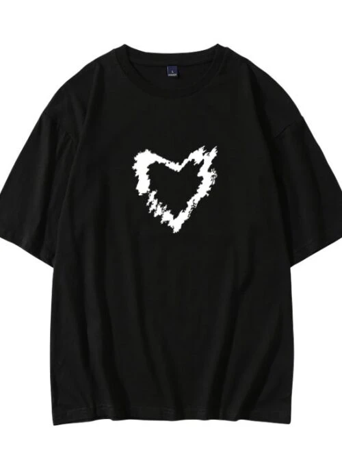 Black Sketched Heart Printed T-Shirt | LeeKnow – Stray Kids