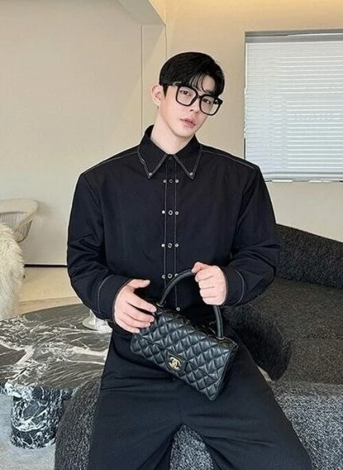 Black Triple Layer Button Long Sleeves Shirt | Jay – Enhypen