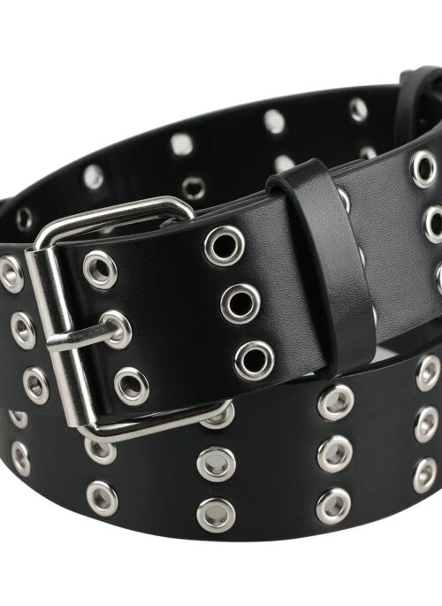 Black Triple Layer Eyelet Faux Leather Belt | Jin – BTS