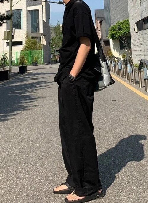 Black Wideleg Casual Trousers