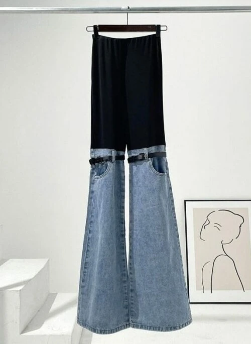 Blue And Black Buckled Jeans Illusion Pants | Irene – Red Velvet