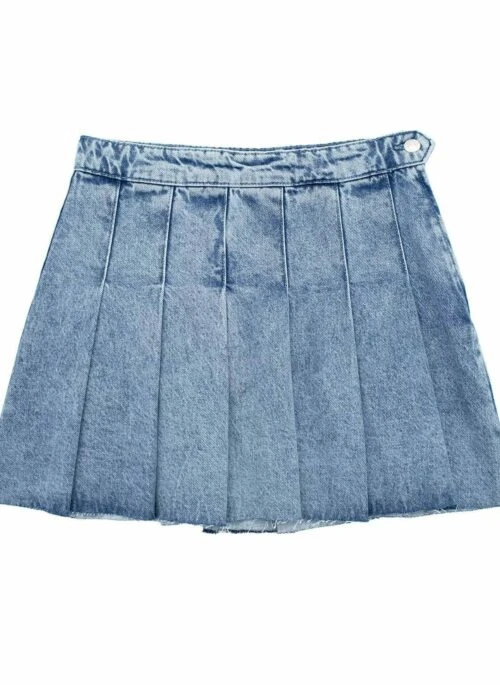 Blue Denim Side Button Pleated Skirt | Julie – Kiss Of Life