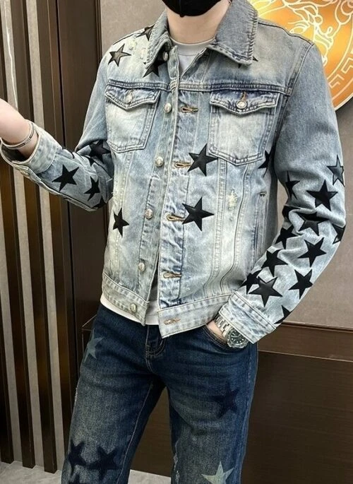Blue Embroidered Stars Denim Jacket | DK – Seventeen