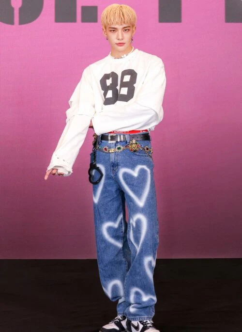 Blue Multiple Hearts Graffiti Jeans | Hyunjin – Stray Kids
