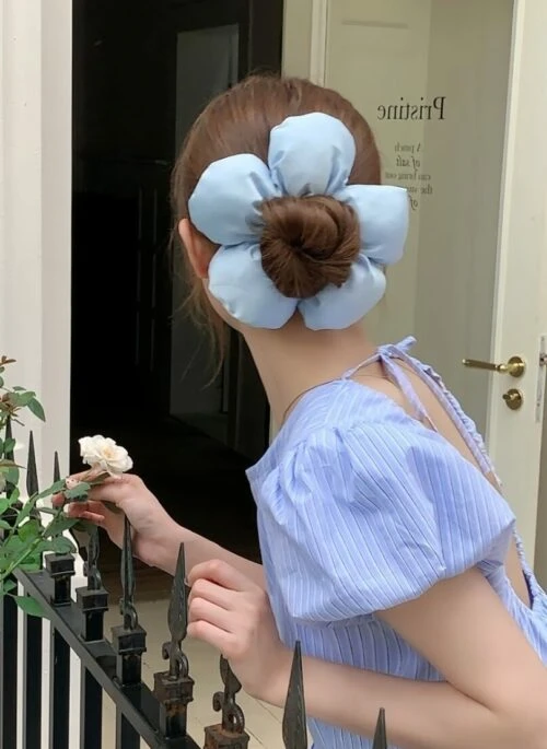 Sky Blue Flower Shaped Scrunchie | Sana – Twice