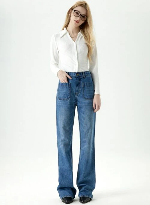 Blue Patched Square Pocket Jeans | Jin – BTS