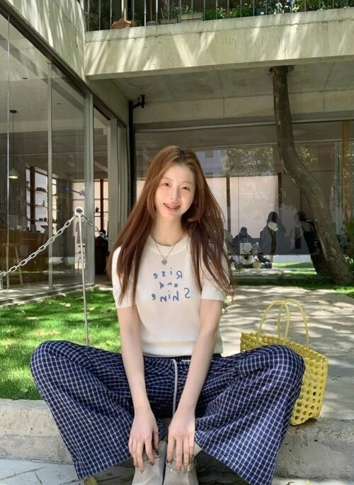 Blue Plaid Highwaist Relaxed Trousers